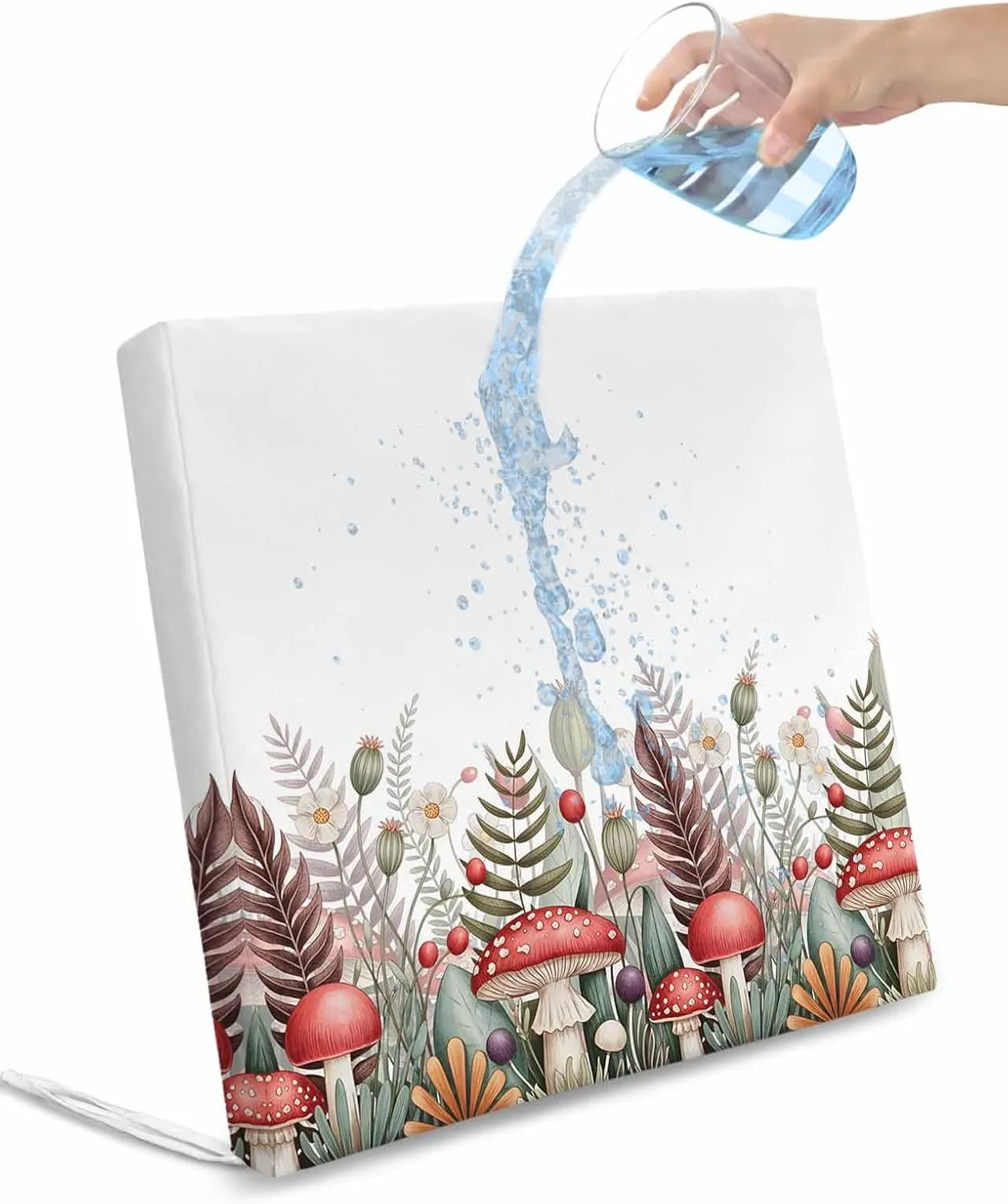 Outdoor Waterproof Cushion Covers Autumn Rural Mushrooms Replacement Stretch Seat Slipcover for Patio, Garden Plant Leaves Chair Couch Sofa Covers Furniture Protector Set of 2,22x22IN