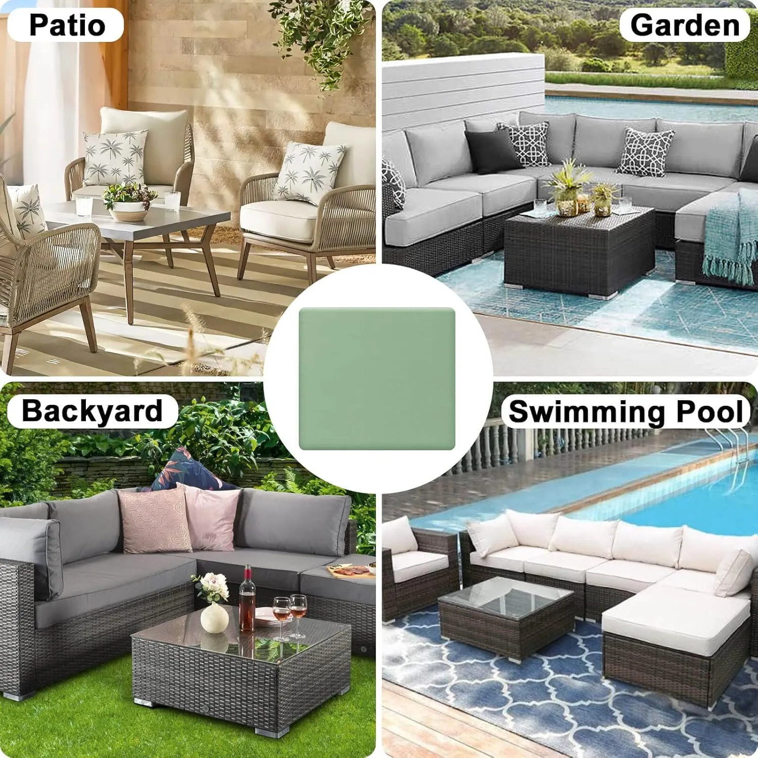 OutdoorLines Patio Seat Cushion Covers Replacement, Waterproof Cushion Cover for Outdoor Furniture, Anti-Slip Patio Chair Cushion Covers for Backyard (Set of 2, 20"x18"x4", Greyish Green, Cover Only)