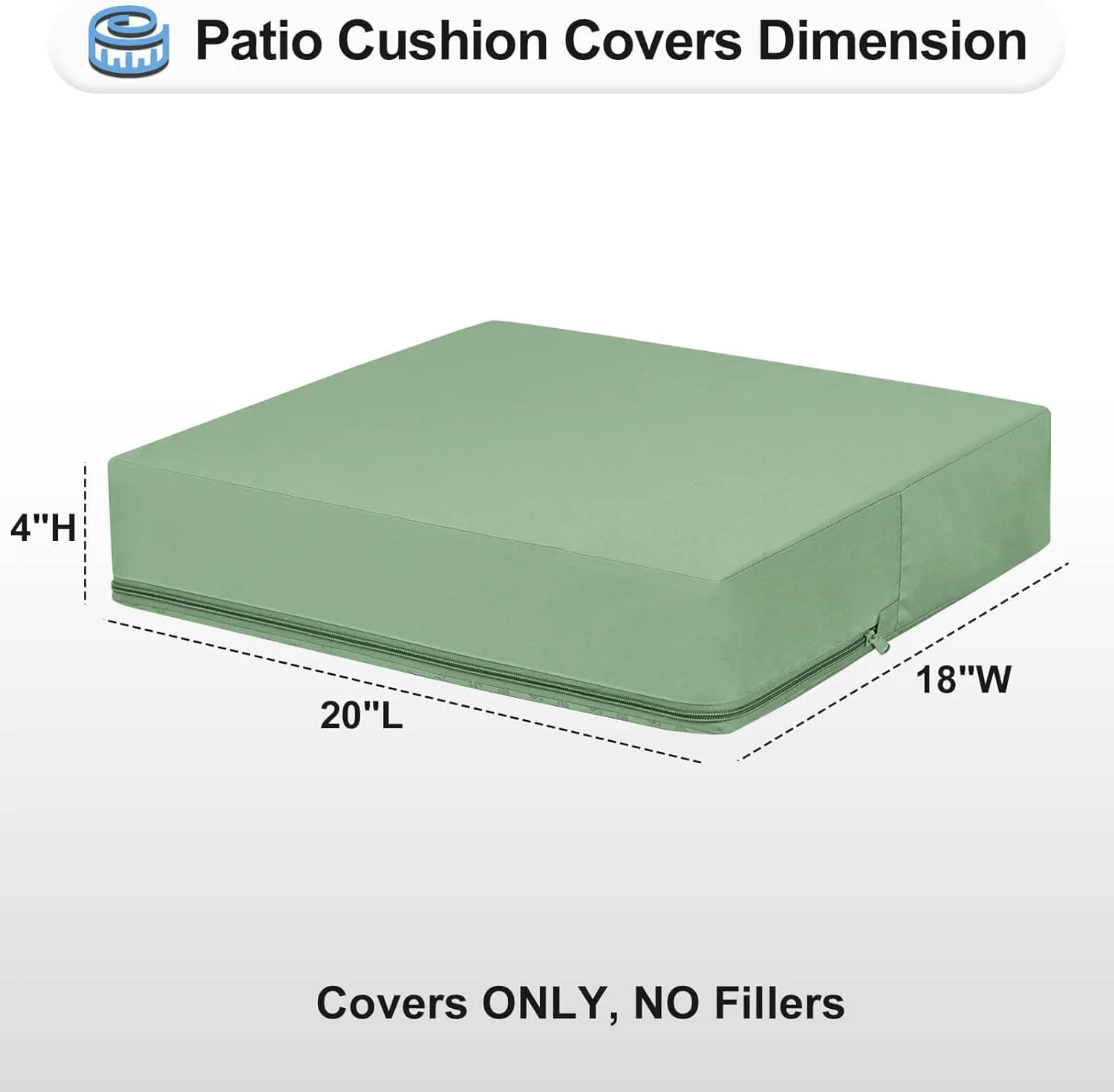 OutdoorLines Patio Seat Cushion Covers Replacement, Waterproof Cushion Cover for Outdoor Furniture, Anti-Slip Patio Chair Cushion Covers for Backyard (Set of 2, 20"x18"x4", Greyish Green, Cover Only)