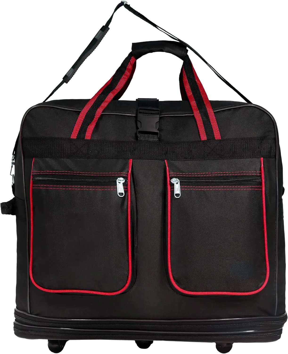 (Pack of 2) 30"" Duffle Bag Expandable Rolling Lightweight Wheeled Spinner Suitcase Luggage for Travel and Storage (Black with Red Trim)