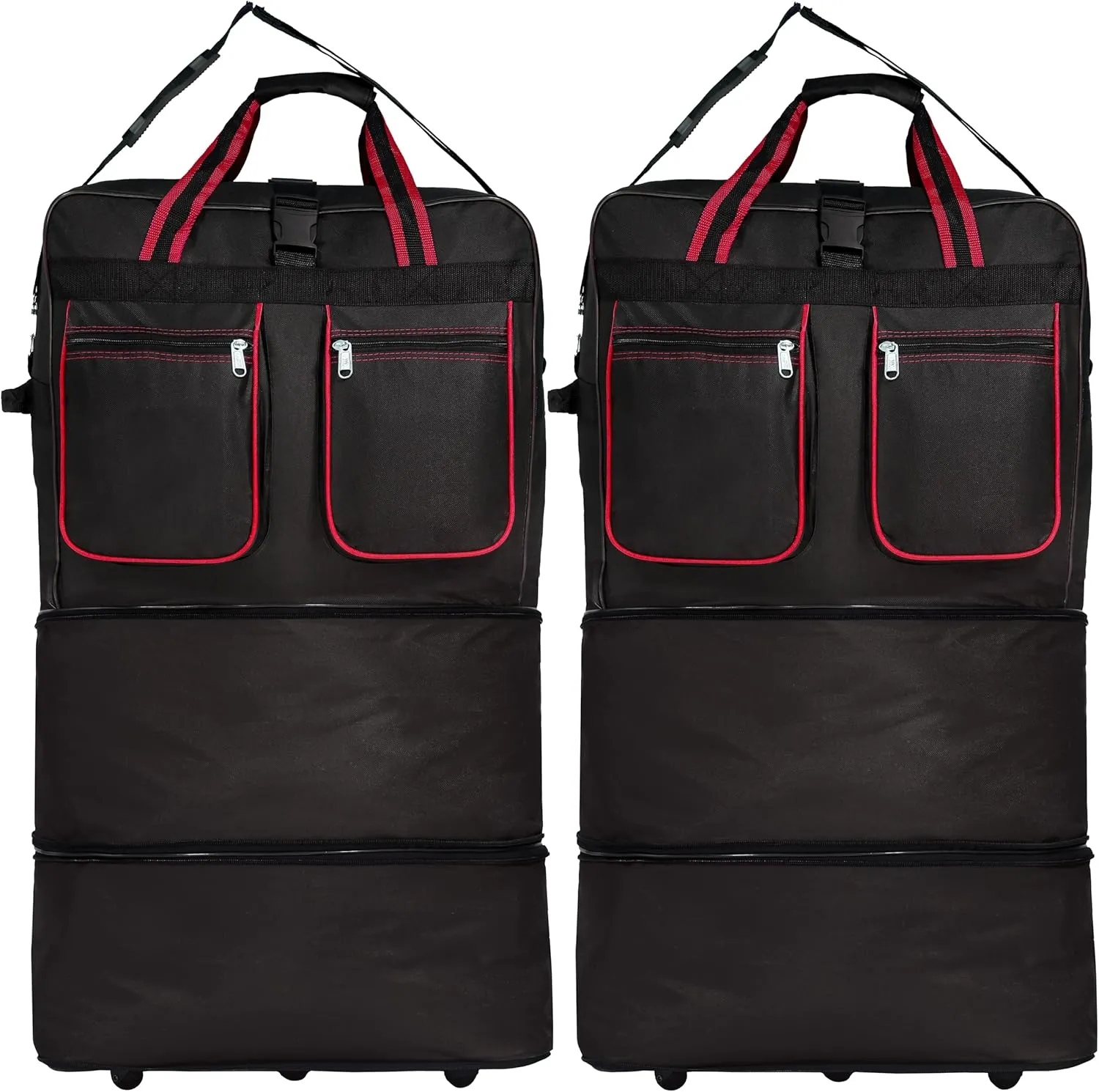 (Pack of 2) 30"" Duffle Bag Expandable Rolling Lightweight Wheeled Spinner Suitcase Luggage for Travel and Storage (Black with Red Trim)