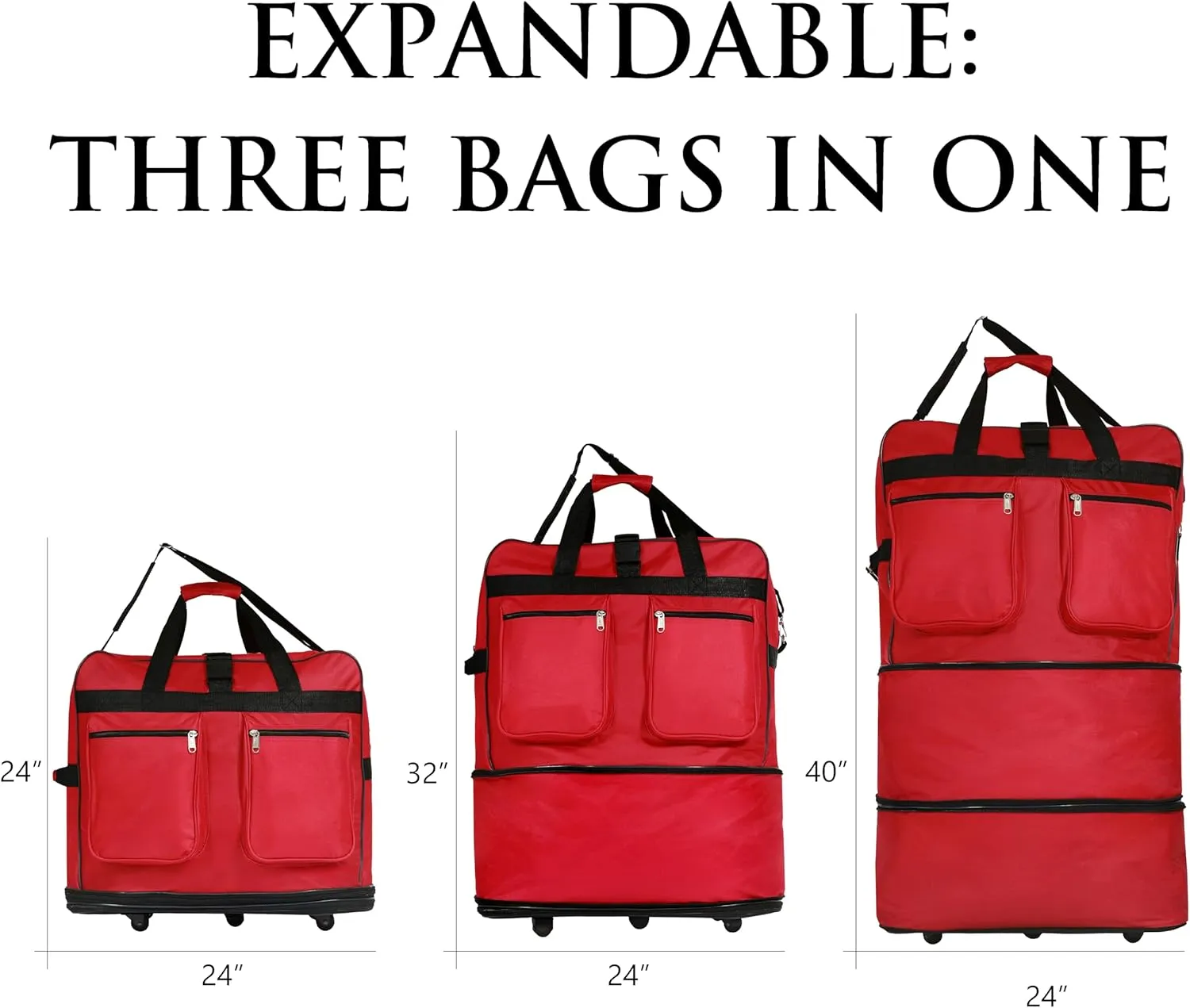 (Pack of 2) - 40"" Black Large Expandable Rolling 6 Wheeled Duffel Bag Spinner Suitcase Luggage (Red), NAVBL2PK40