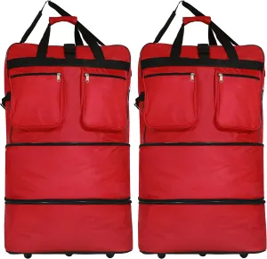 (Pack of 2) - 40"" Black Large Expandable Rolling 6 Wheeled Duffel Bag Spinner Suitcase Luggage (Red), NAVBL2PK40