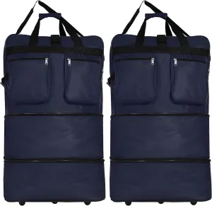 (Pack of 2) - 40"" Large Expandable Rolling 6 Wheeled Duffel Bag Spinner Suitcase Luggage (Blue), NAVBL2PK40