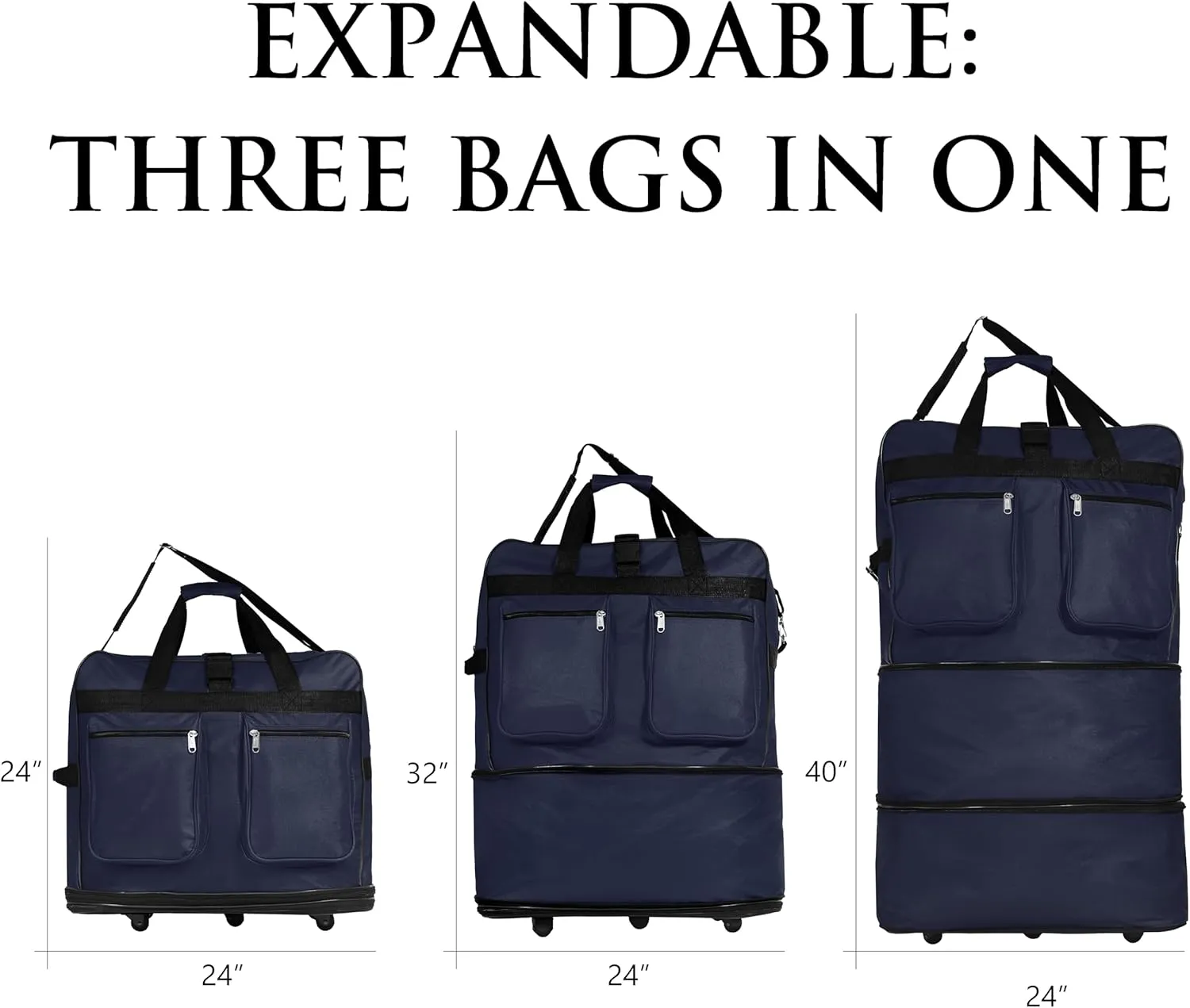 (Pack of 2) - 40"" Large Expandable Rolling 6 Wheeled Duffel Bag Spinner Suitcase Luggage (Blue), NAVBL2PK40