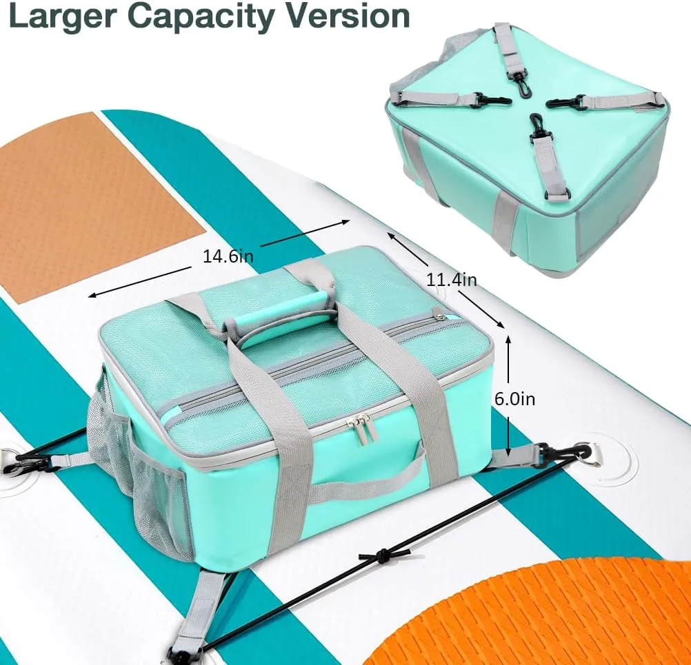 Paddle Board Cooler Bag, Waterproof Portable Deck Bag with Top Mesh Pocket,Kayak Cooler Bag with Side Pouches for Water Bottles,Inflatable Paddle Board Accessories Coolers for Sup, Kayak