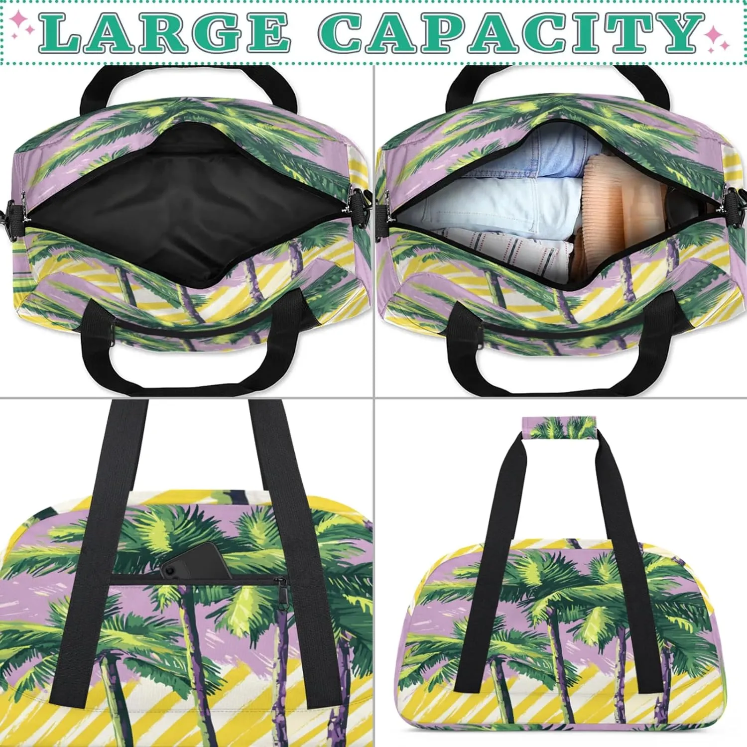 Palm Tree Small Gym Bag for Women Men, Tropical Travel Duffle Bag Workout Dance Tote Bag Carry On Overnight Weekender Bag