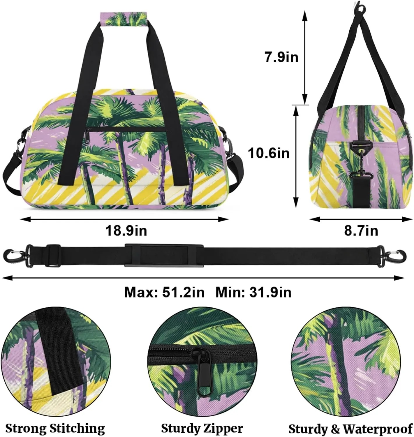 Palm Tree Small Gym Bag for Women Men, Tropical Travel Duffle Bag Workout Dance Tote Bag Carry On Overnight Weekender Bag