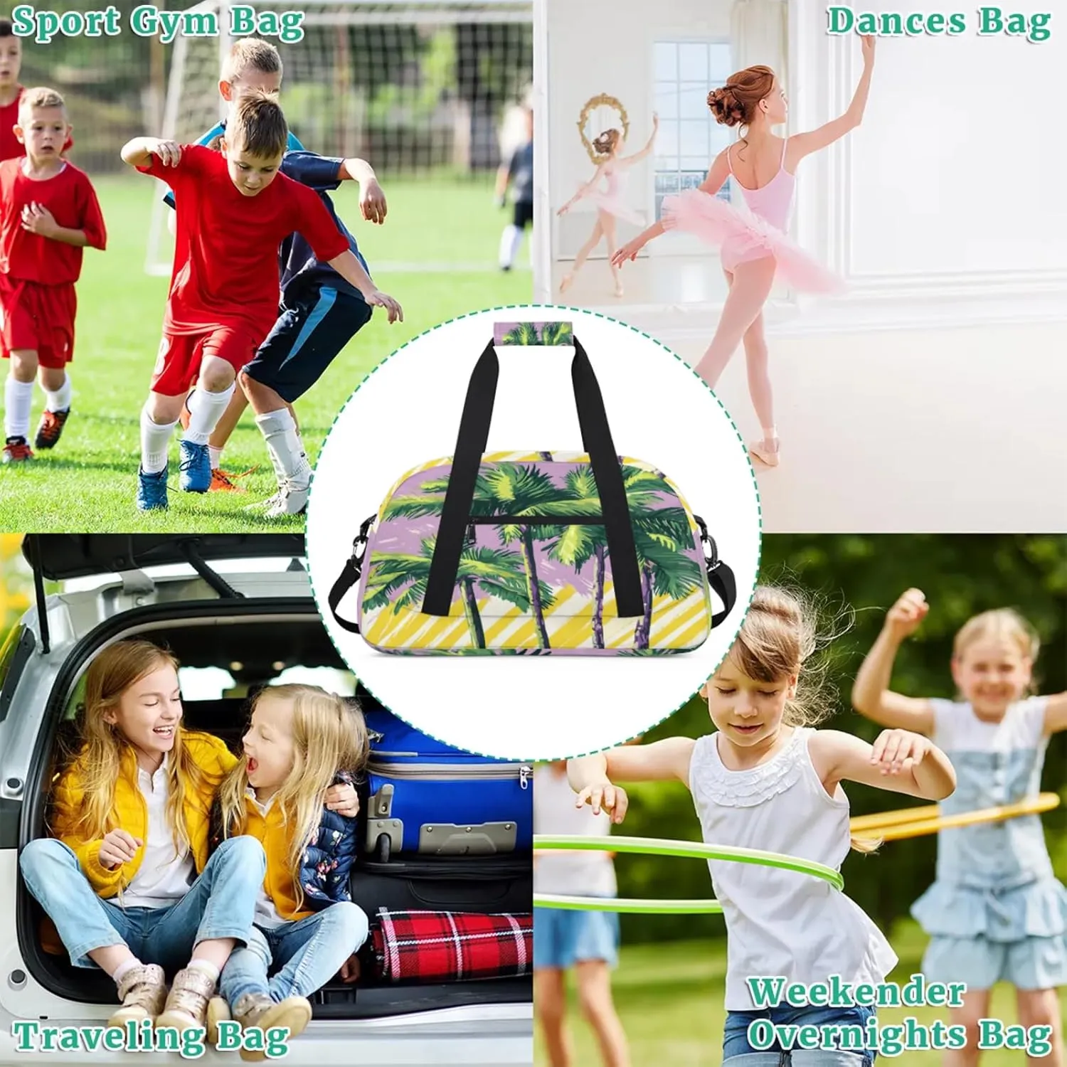 Palm Tree Small Gym Bag for Women Men, Tropical Travel Duffle Bag Workout Dance Tote Bag Carry On Overnight Weekender Bag