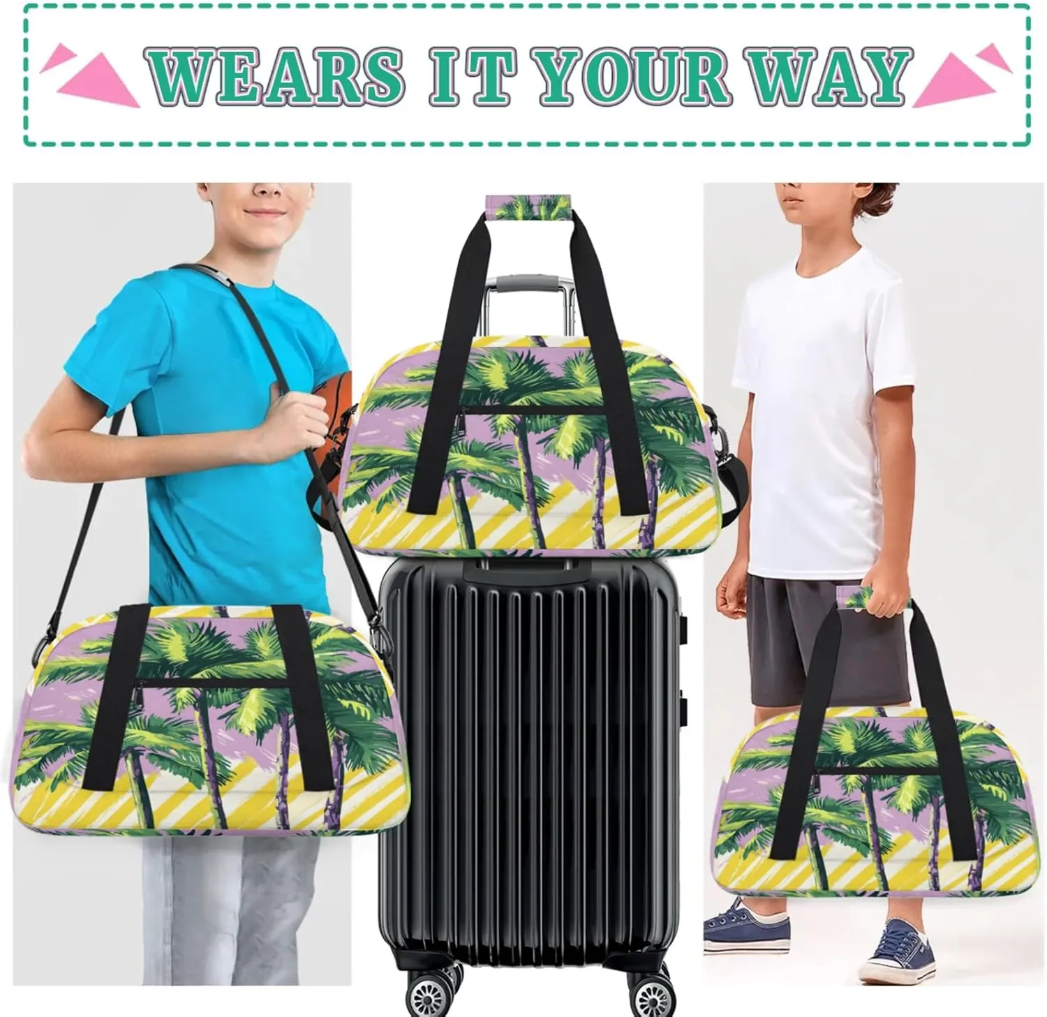 Palm Tree Small Gym Bag for Women Men, Tropical Travel Duffle Bag Workout Dance Tote Bag Carry On Overnight Weekender Bag