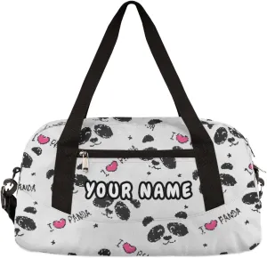 Panda Love Heart Personalized Kids Duffel Bag for Girls Boys, Panda Debris Custom Name Dance Bag Overnight Small Duffel Bag Carry On Weekend Sports Travel Bag for School Practice Gymnastics Ballet