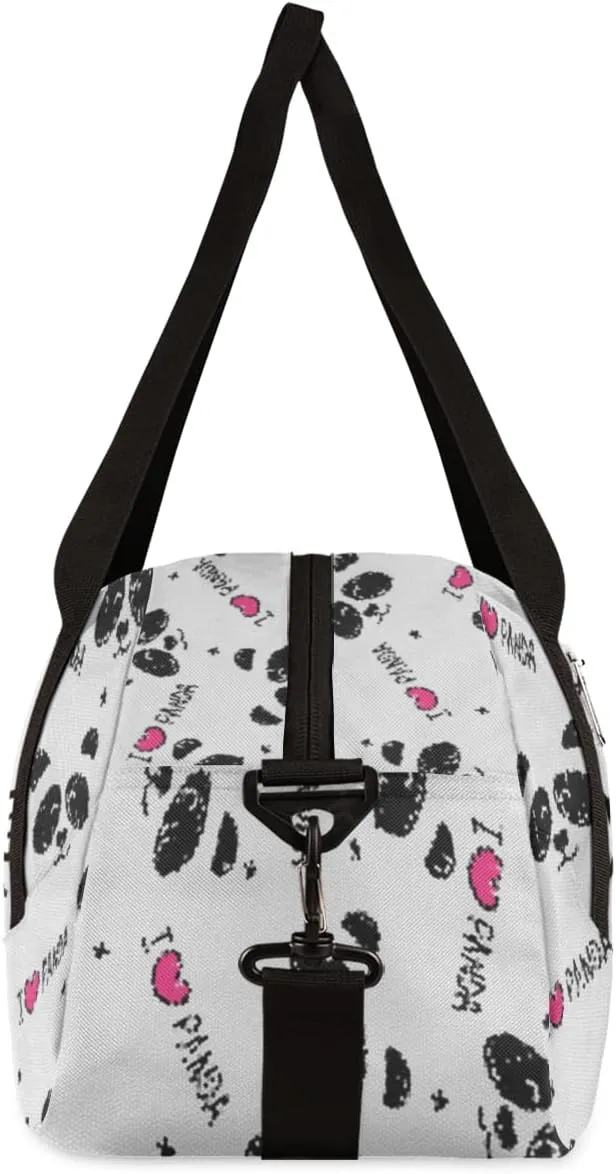 Panda Love Heart Personalized Kids Duffel Bag for Girls Boys, Panda Debris Custom Name Dance Bag Overnight Small Duffel Bag Carry On Weekend Sports Travel Bag for School Practice Gymnastics Ballet