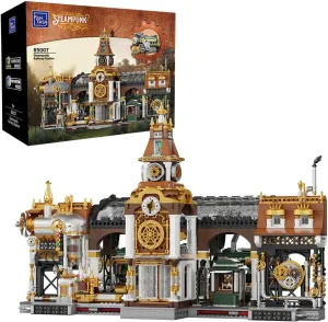 PANTASY Train Station Architecture Building Set, Steampunk Railway Station Building-Bricks Set, Features a Buildable Train, Tracks, Ticket Office Construction Building Toy Kit for Adults and Teen