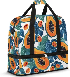 Papaya Fruit Travel Duffel Bag for Women Men Weekender Overnight Bag with Shoe Compartment Foldable Sports Gym Luggage Bag