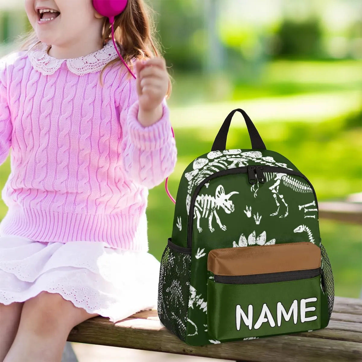 Pardick Personalized Kids Backpack School Bag for Boys, Dinosaur Skull Custom Toddler Bookbag with Name, Mini Backpack for School & Travel Kindergarten Elementary Bag 12in