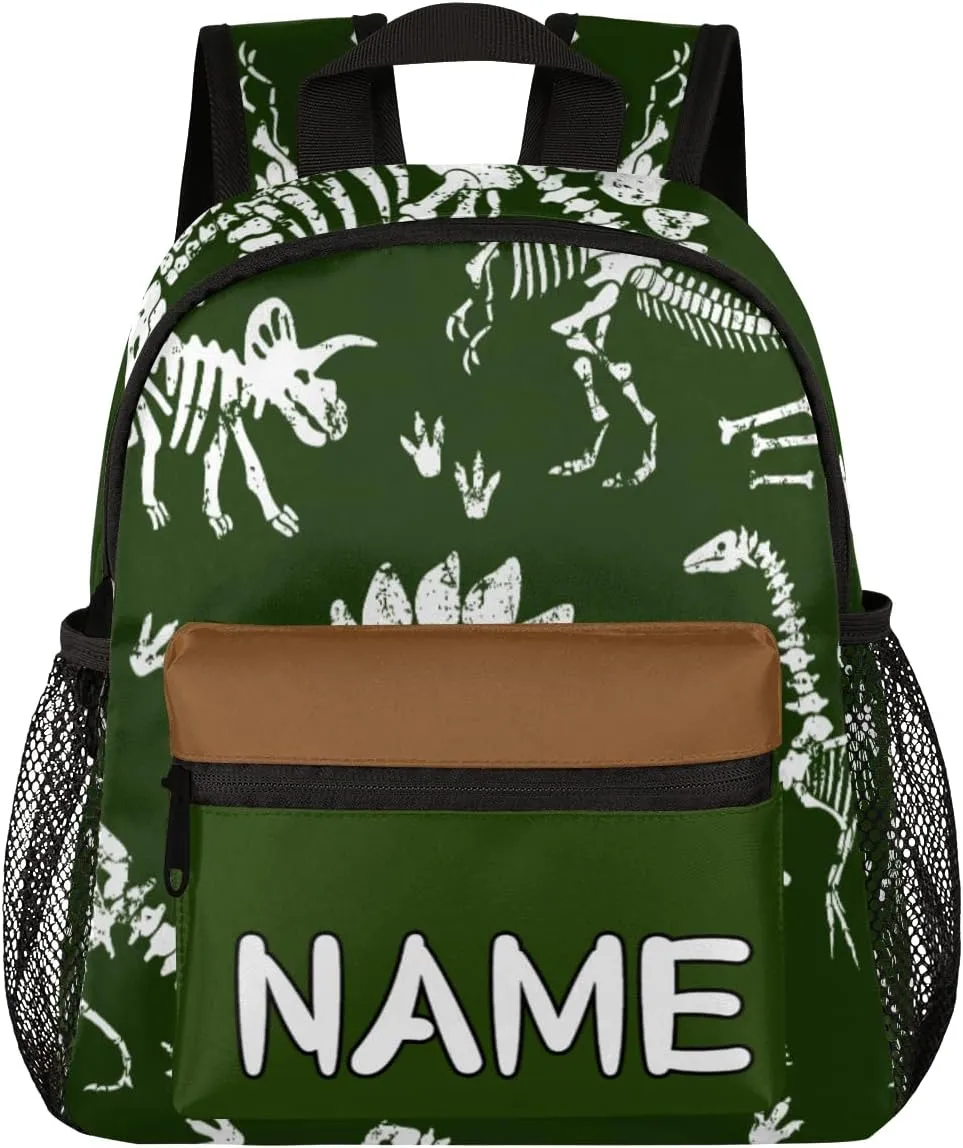 Pardick Personalized Kids Backpack School Bag for Boys, Dinosaur Skull Custom Toddler Bookbag with Name, Mini Backpack for School & Travel Kindergarten Elementary Bag 12in