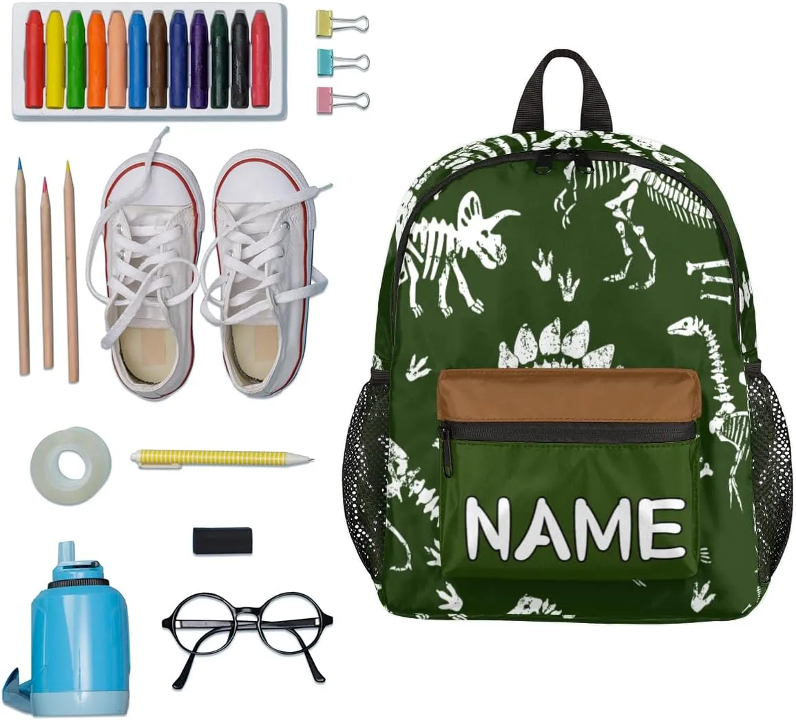 Pardick Personalized Kids Backpack School Bag for Boys, Dinosaur Skull Custom Toddler Bookbag with Name, Mini Backpack for School & Travel Kindergarten Elementary Bag 12in
