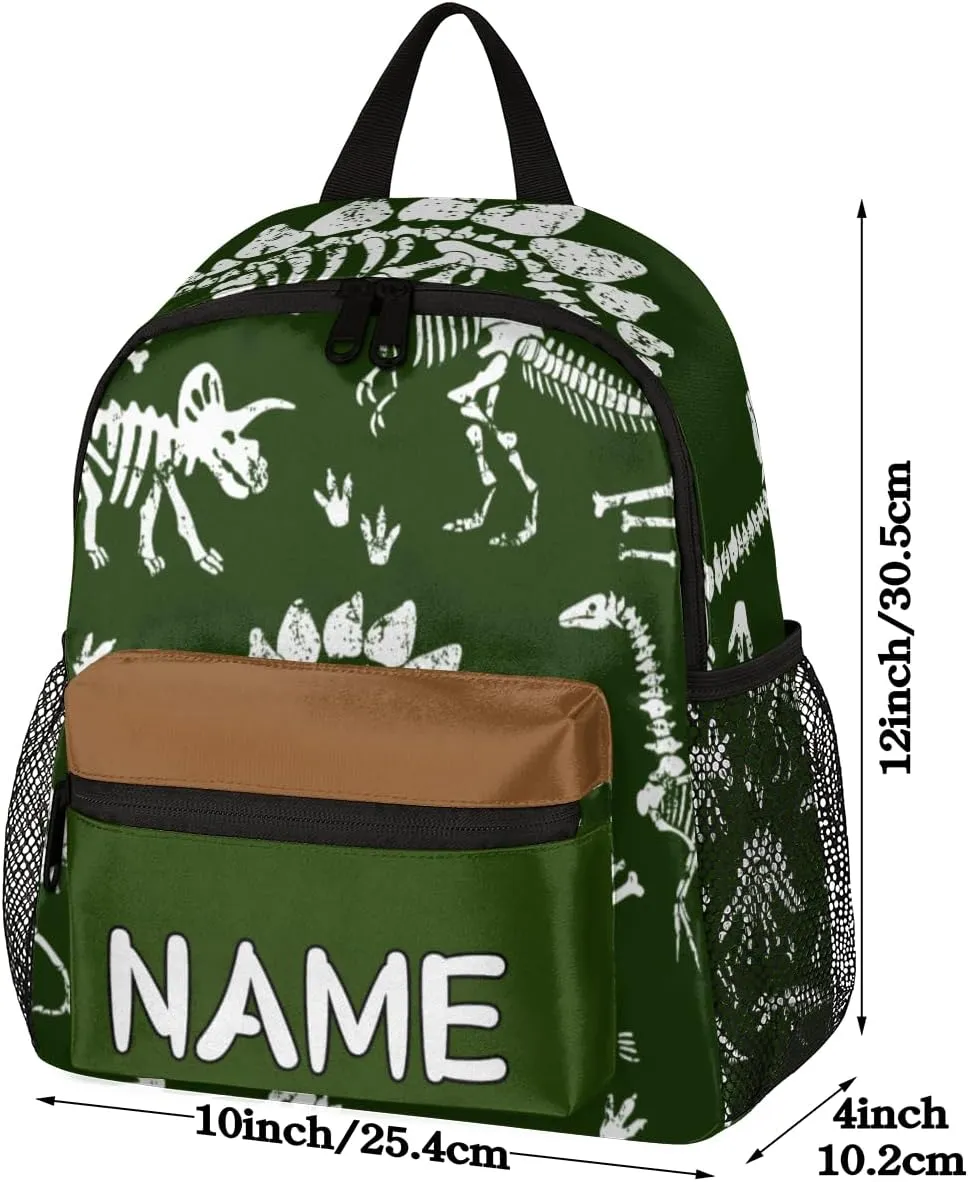 Pardick Personalized Kids Backpack School Bag for Boys, Dinosaur Skull Custom Toddler Bookbag with Name, Mini Backpack for School & Travel Kindergarten Elementary Bag 12in