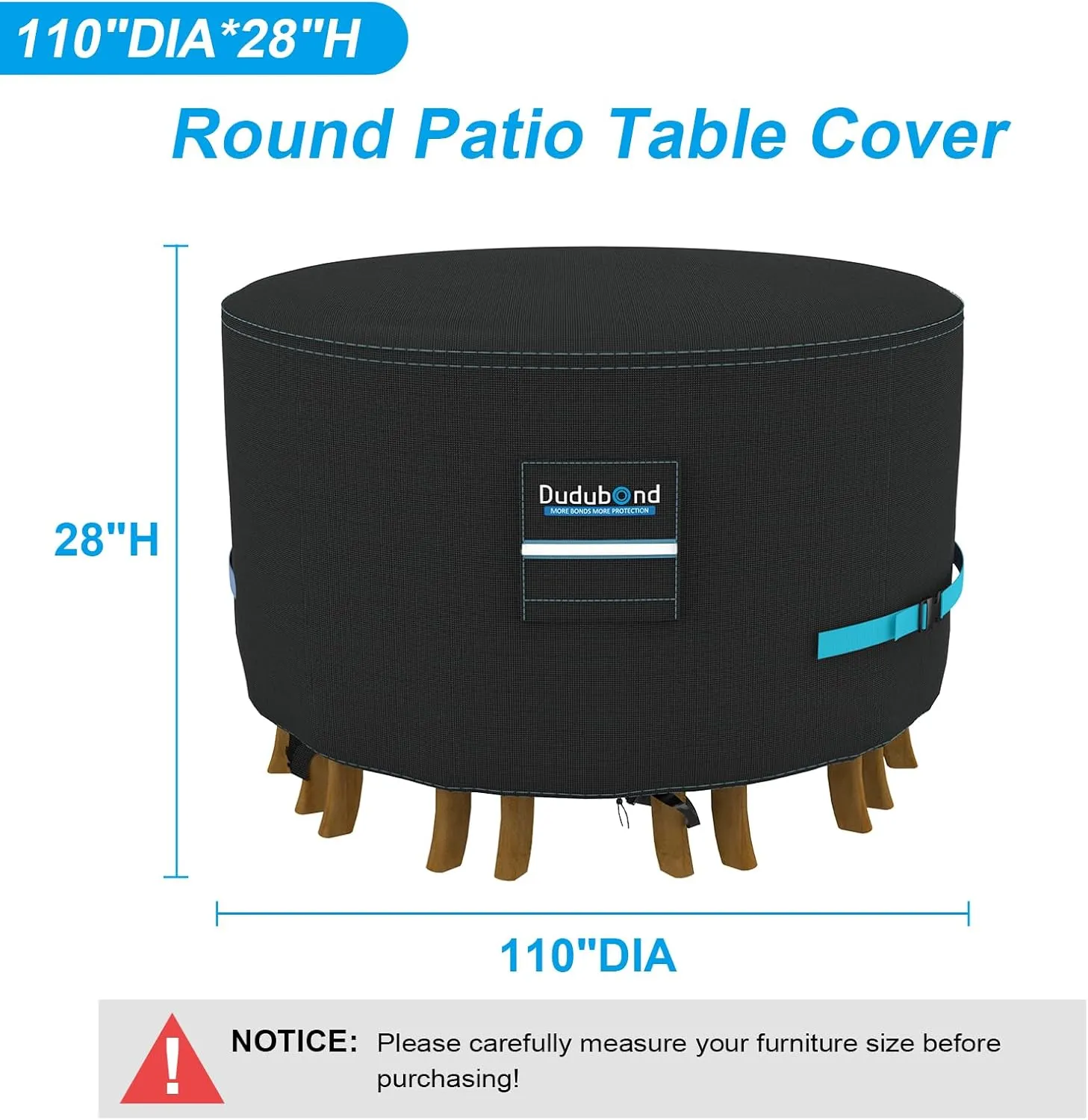 Patio Furniture Covers - Waterproof Round Table Cover, 110 x 28 Inch - All Weather Resistant