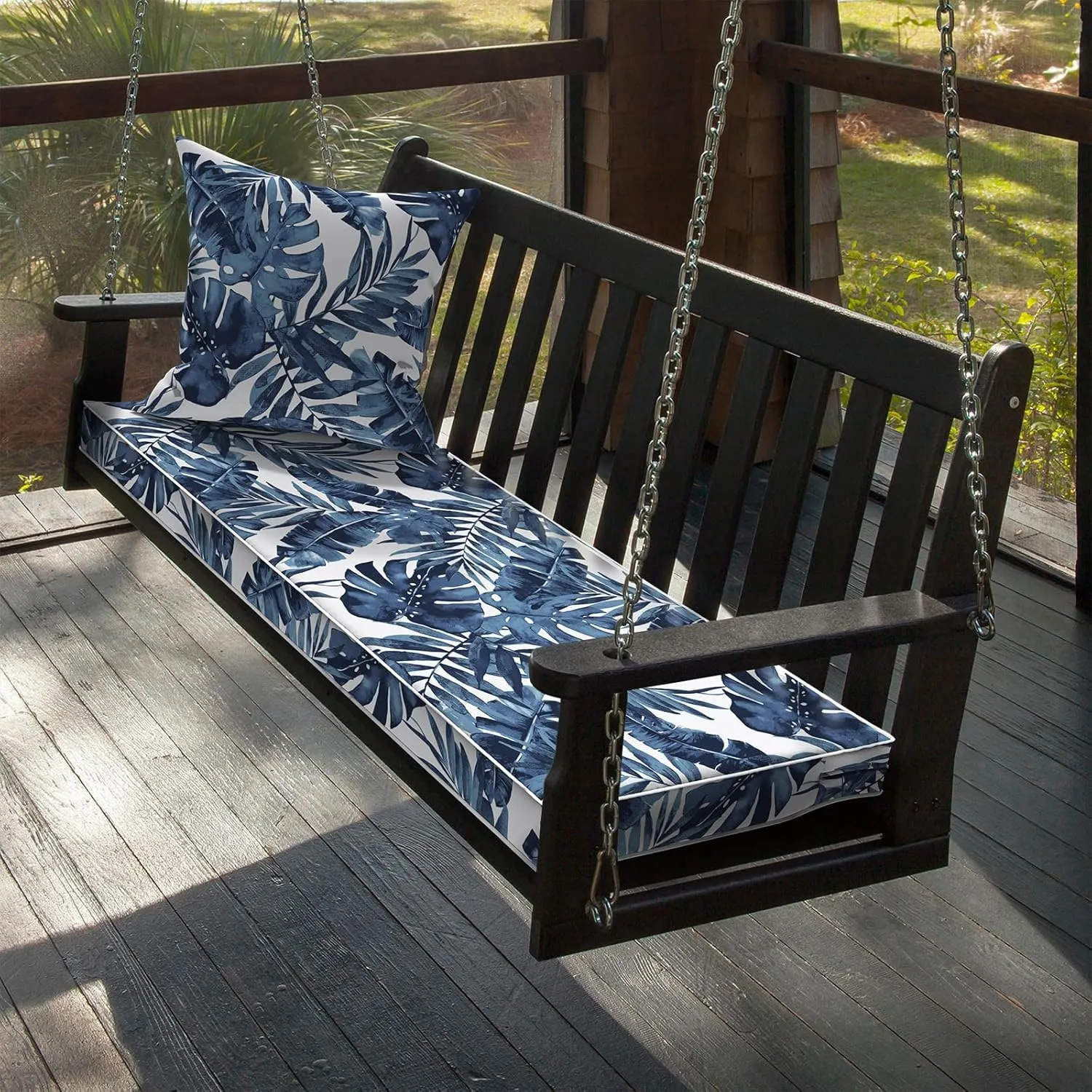 Patio Outdoor Cushion Cover Slip Cover W48 x D18 x H3 Inch with Zipper for Bench Loveseat Furniture, UV Protection Cushion Covers Replacement Covers 1 Pack, Palm Blue (Covers ONLY)