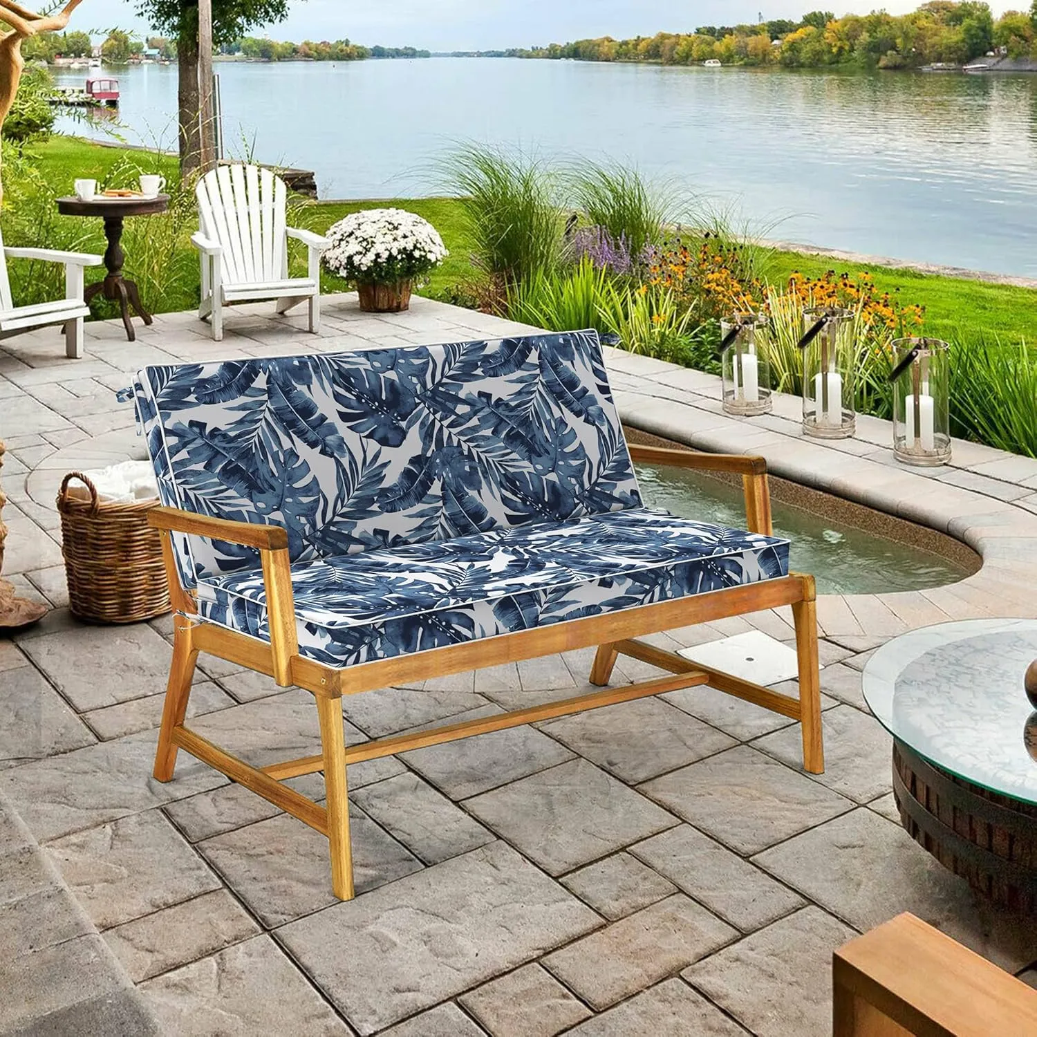 Patio Outdoor Cushion Cover Slip Cover W48 x D18 x H3 Inch with Zipper for Bench Loveseat Furniture, UV Protection Cushion Covers Replacement Covers 1 Pack, Palm Blue (Covers ONLY)