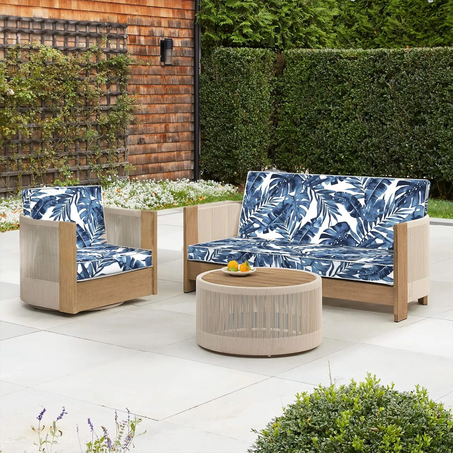 Patio Outdoor Cushion Cover Slip Cover W48 x D18 x H3 Inch with Zipper for Bench Loveseat Furniture, UV Protection Cushion Covers Replacement Covers 1 Pack, Palm Blue (Covers ONLY)