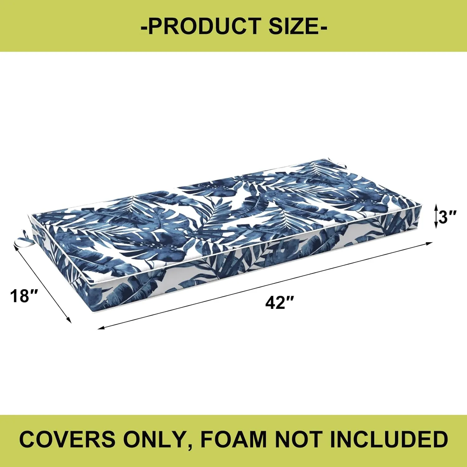 Patio Outdoor Cushion Cover Slip Cover W48 x D18 x H3 Inch with Zipper for Bench Loveseat Furniture, UV Protection Cushion Covers Replacement Covers 1 Pack, Palm Blue (Covers ONLY)