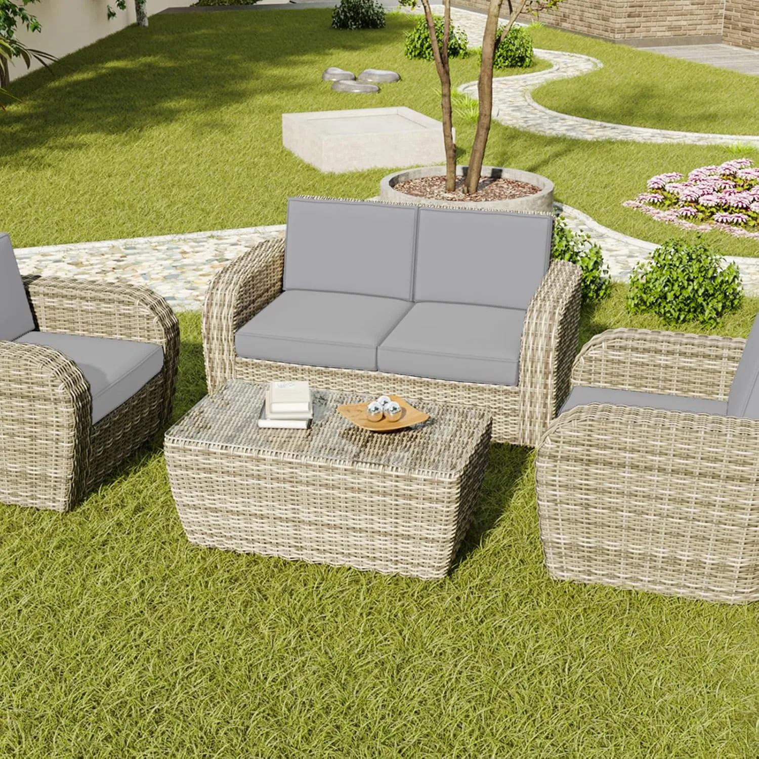 Patio Seat Cushion Covers 4 Pack,Outdoor Furniture Chair Seat Cushion Replacement Cover for Couch,Sofa (Replacement Covers Only) (22×22×3, Light Gray)
