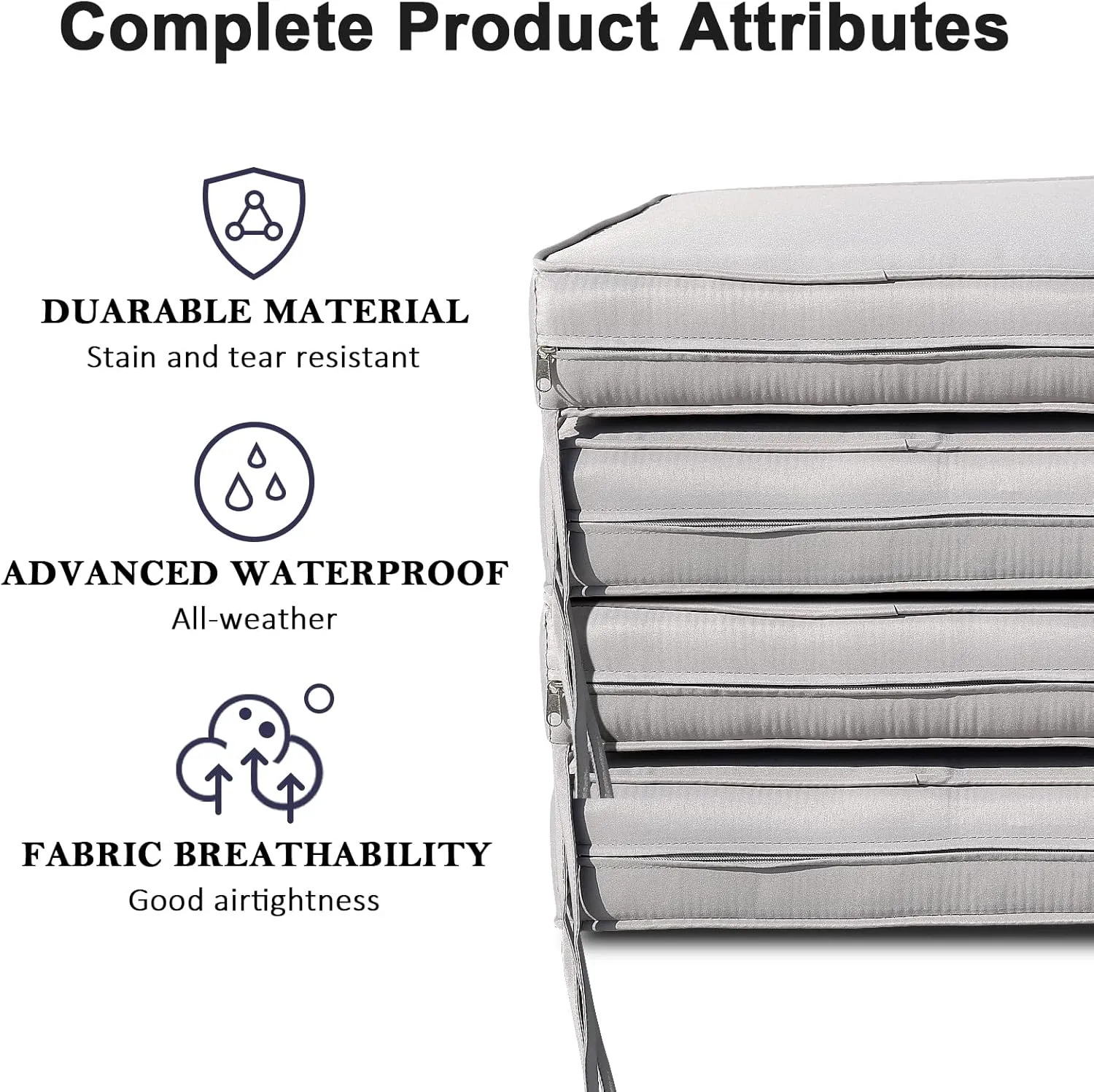 Patio Seat Cushion Covers 4 Pack,Outdoor Furniture Chair Seat Cushion Replacement Cover for Couch,Sofa (Replacement Covers Only) (22×22×3, Light Gray)