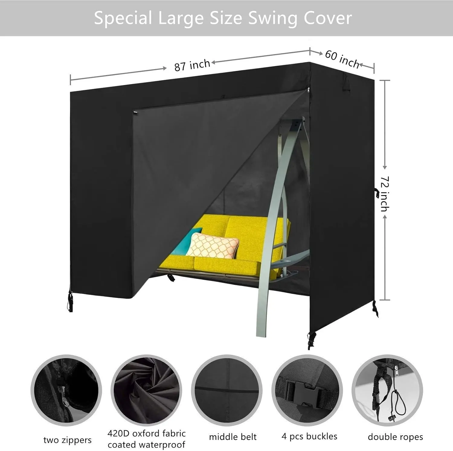 Patio Swing Cove,3 Triple Seater Hammock Cover Garden Swing Cover Garden Hammock Glider Chair Cover Outdoor Swing Cover UV Resistant Swing Canopy Cover(87L x 60 D x 72 H inch)