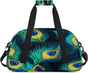 Peacock Bird Feathers Gym Bag for Women Men, Sports Travel Duffel Bag Lightweight Workout Bag Carry On Overnight Weekender Bag