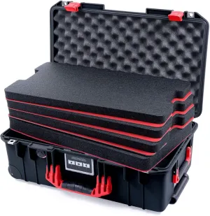 Pelican Color Case Black Pelican 1535 air case with red Handles and latches. Comes with Tool Control Foam Inserts.