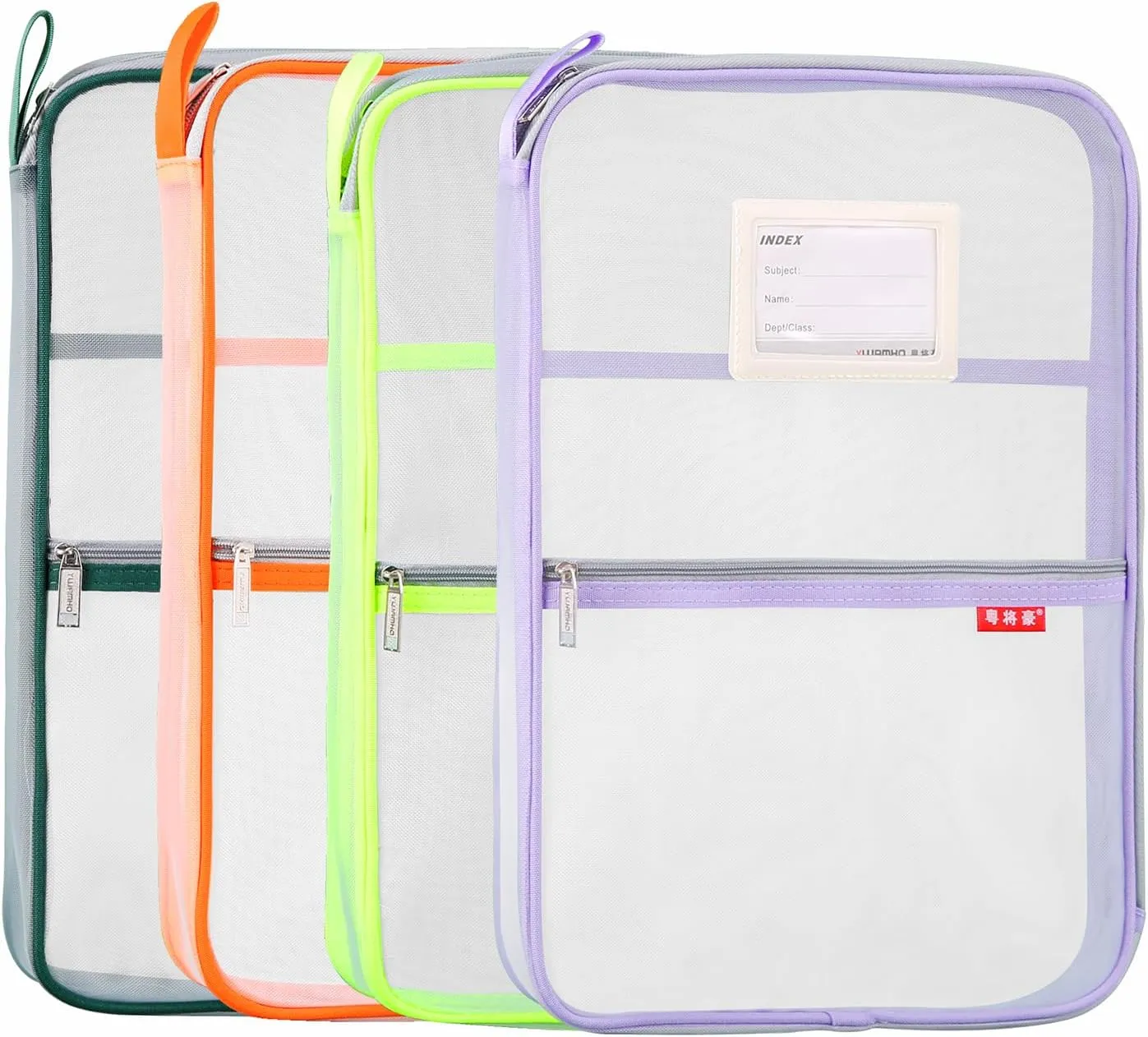 Pendancy Mesh Zipper Pouch 14.8x10.8 in Transparent Lightweight Nylon File Folders, A4 Size Multi-Layer Subject Document Organizer Accessories Storage Bag for Office and School Supplies(4 PCS)