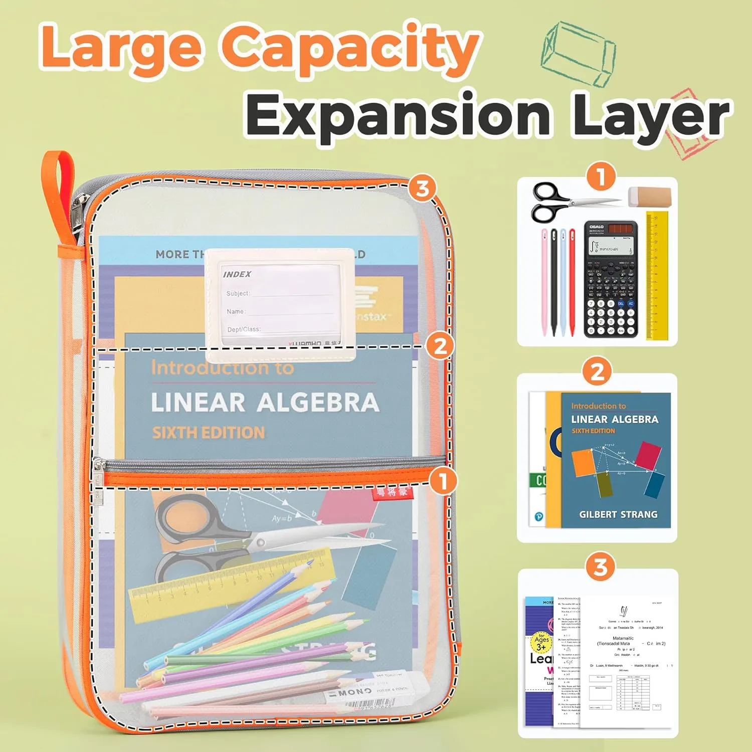 Pendancy Mesh Zipper Pouch 14.8x10.8 in Transparent Lightweight Nylon File Folders, A4 Size Multi-Layer Subject Document Organizer Accessories Storage Bag for Office and School Supplies(4 PCS)