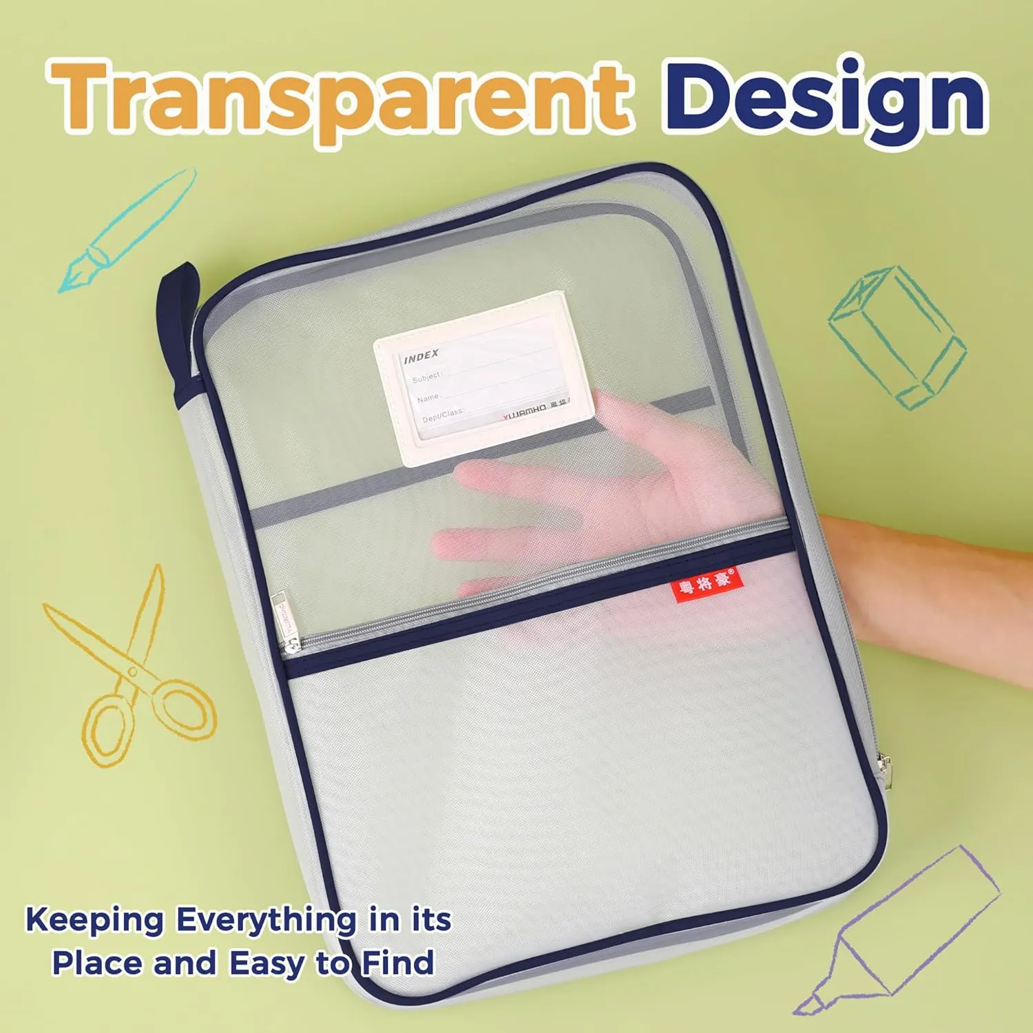 Pendancy Mesh Zipper Pouch 14.8x10.8 in Transparent Lightweight Nylon File Folders, A4 Size Multi-Layer Subject Document Organizer Accessories Storage Bag for Office and School Supplies(4 PCS)