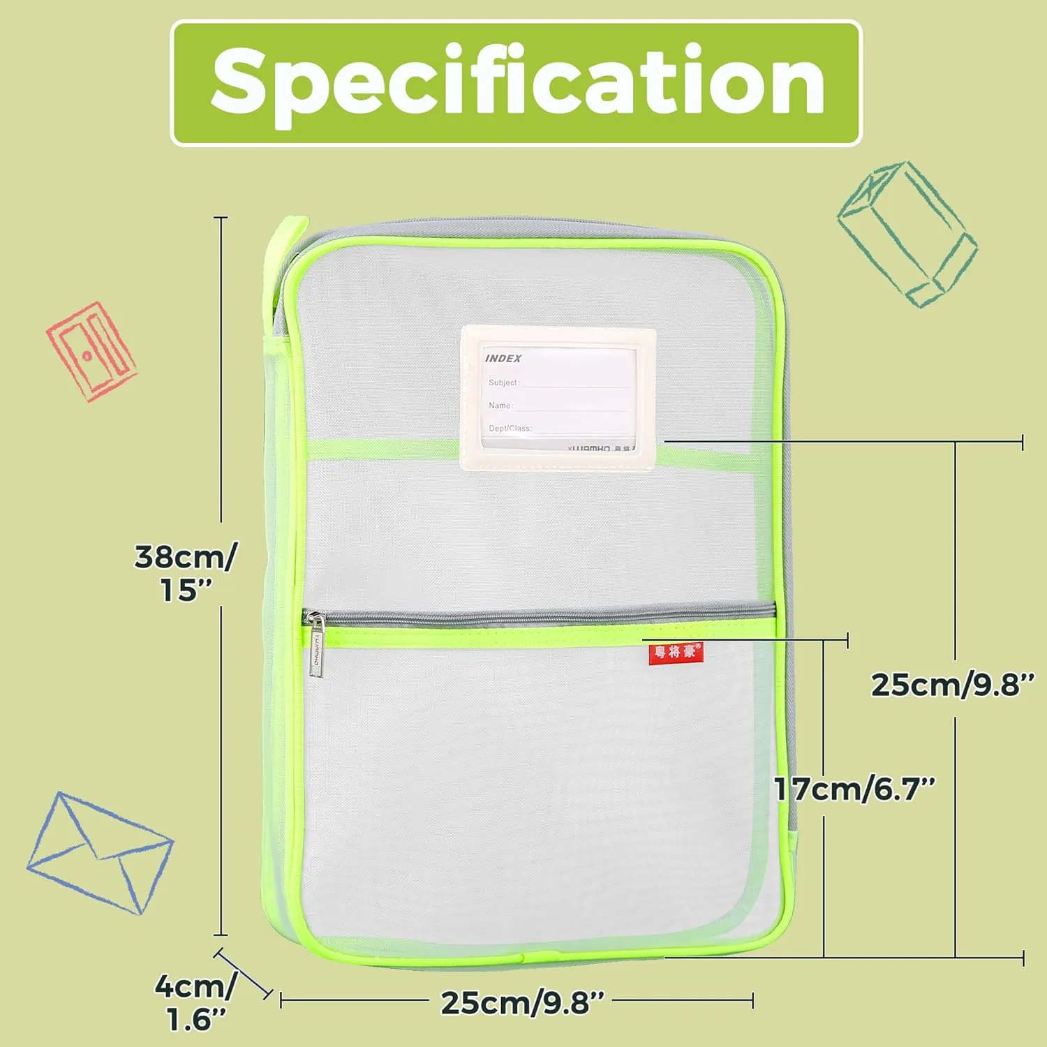 Pendancy Mesh Zipper Pouch 14.8x10.8 in Transparent Lightweight Nylon File Folders, A4 Size Multi-Layer Subject Document Organizer Accessories Storage Bag for Office and School Supplies(4 PCS)
