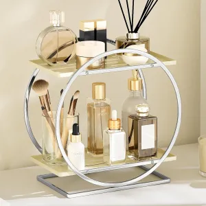 Perfume Organizer for Dresser, 2-Tier Bathroom Counter Organizer, Elegant Makeup Organizer for Vanity, Cream White Cosmetics Skincare Organizers, Multi-Purpose Bathroom Organizers and Storage