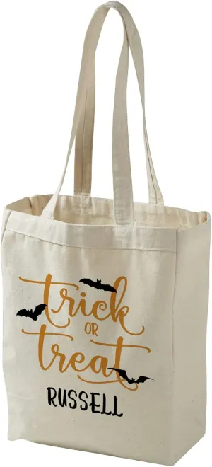Personalization Universe Trick or Treat Halloween Tote Bag - Customizable Trick or Treat Canvas Bag with Shoulder Strap, Perfect for Halloween Candy, Machine Washable, 10" W x 14" H x 5.5" D