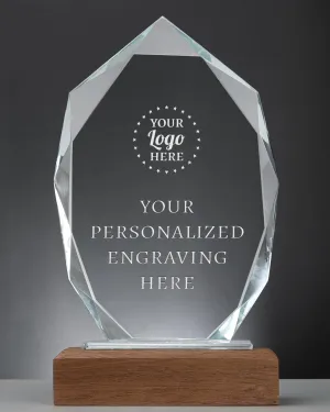 Personalized Crystal Trophy Award with Solid Wood Base - Custom Engraved Plaques for Employee Recognition, Sports Trophies, Thanks Gifts