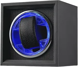 Personalized custom logo AUTOMATIC Black Frosted Skin Ice Blue LED Watch Winders single Slots Customizable Logo Gift Box Watches Winding Organizer