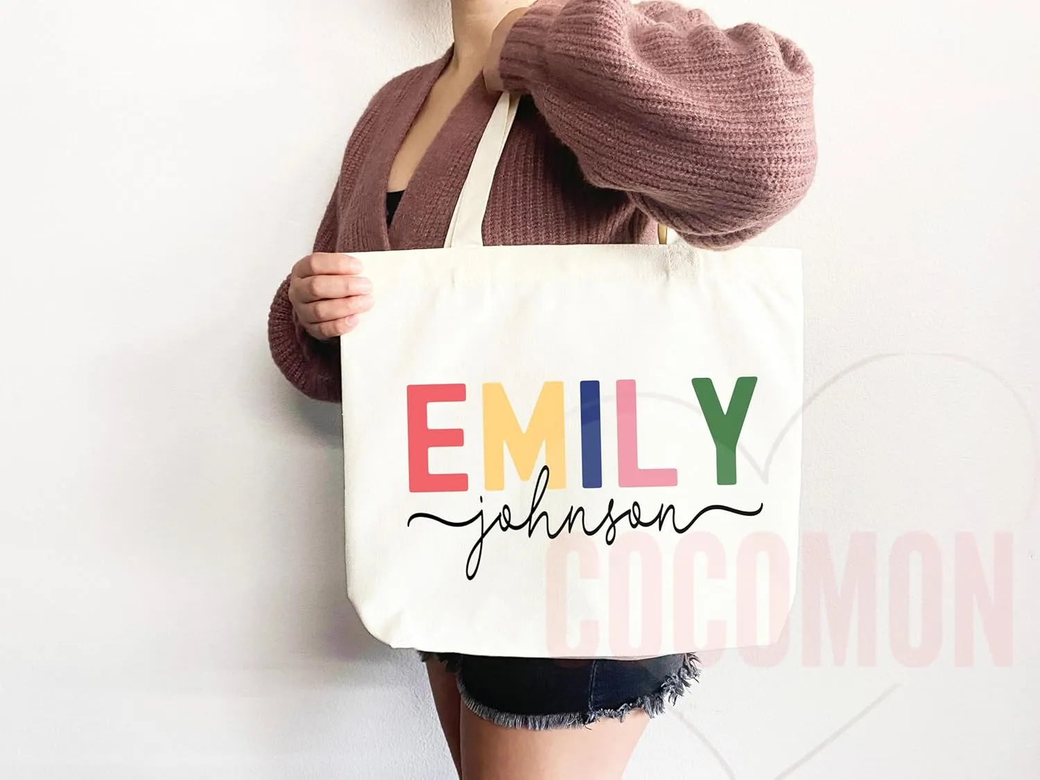 Personalized Custom Name Tote Bag - Custom Tote Shopper - Premium Canvas, Reusable, Eco-Friendly - Ideal Gift for Women, Bridesmaids, Teachers, Nurses - Customizable (Large Bag)