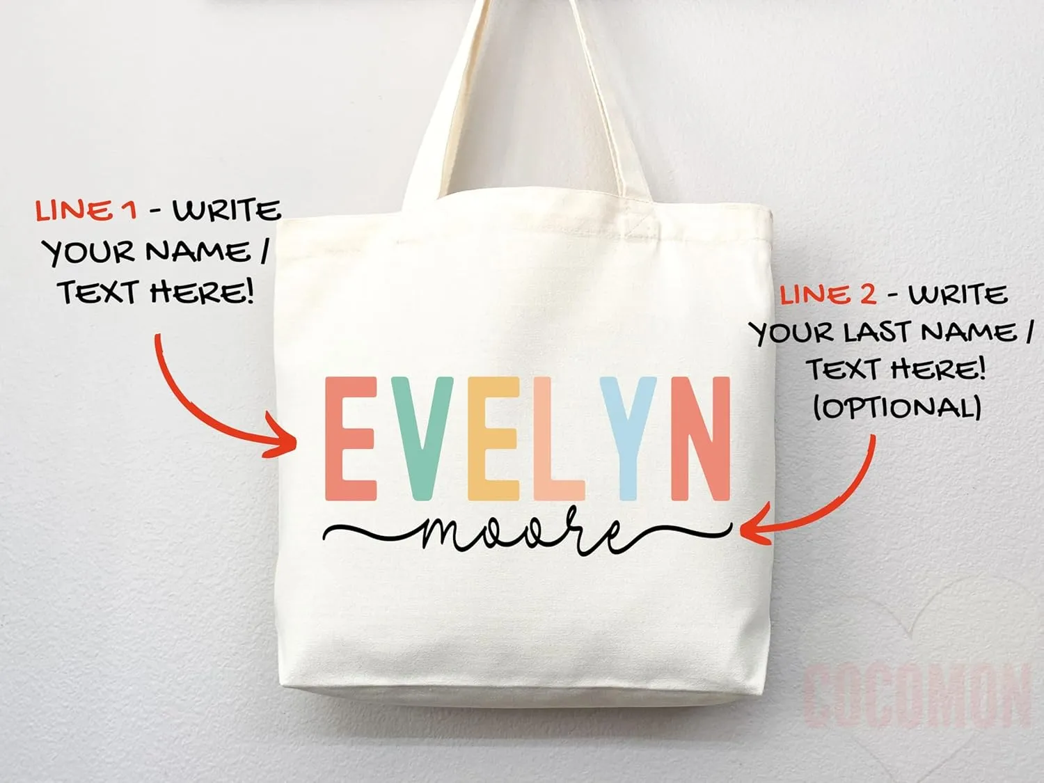Personalized Custom Name Tote Bag - Custom Tote Shopper - Premium Canvas, Reusable, Eco-Friendly - Ideal Gift for Women, Bridesmaids, Teachers, Nurses - Customizable (Large Bag)