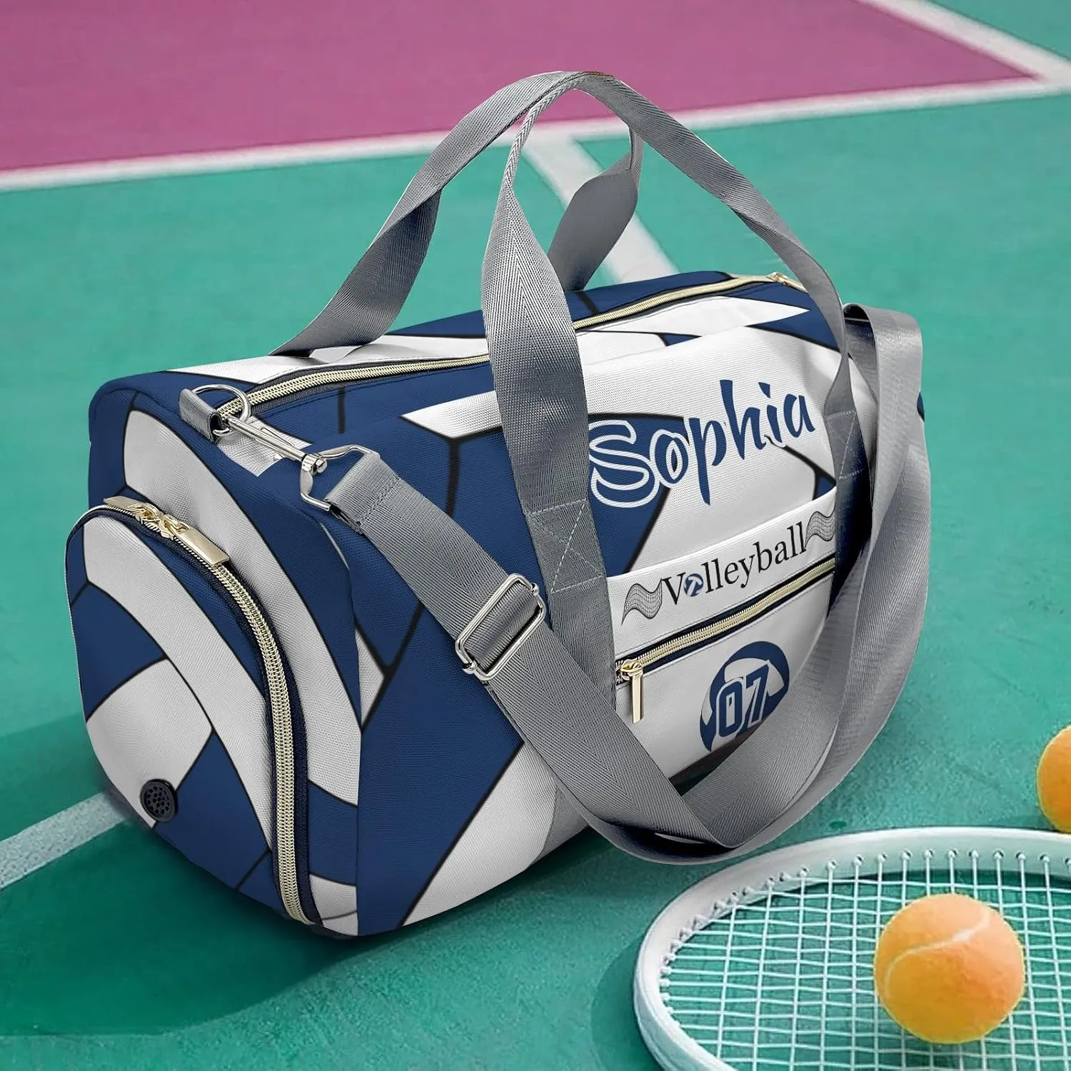 Personalized Custom Volleyball Navy BlueDuffel Backpack Waterproof Multifunctional Daypack Gym Yoga Sport with Name Gift