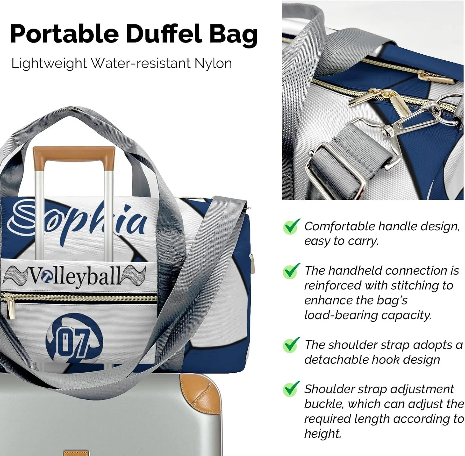 Personalized Custom Volleyball Navy BlueDuffel Backpack Waterproof Multifunctional Daypack Gym Yoga Sport with Name Gift