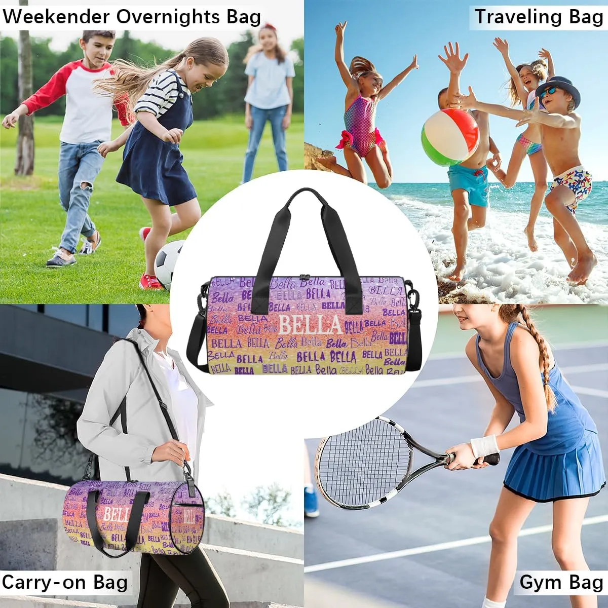 Personalized Dance Bag Girls, Sports Bag Gym Sport Duffel Bag Weekender Bags Travel Dancing Lightweight Bag, Glitters Red Yellow