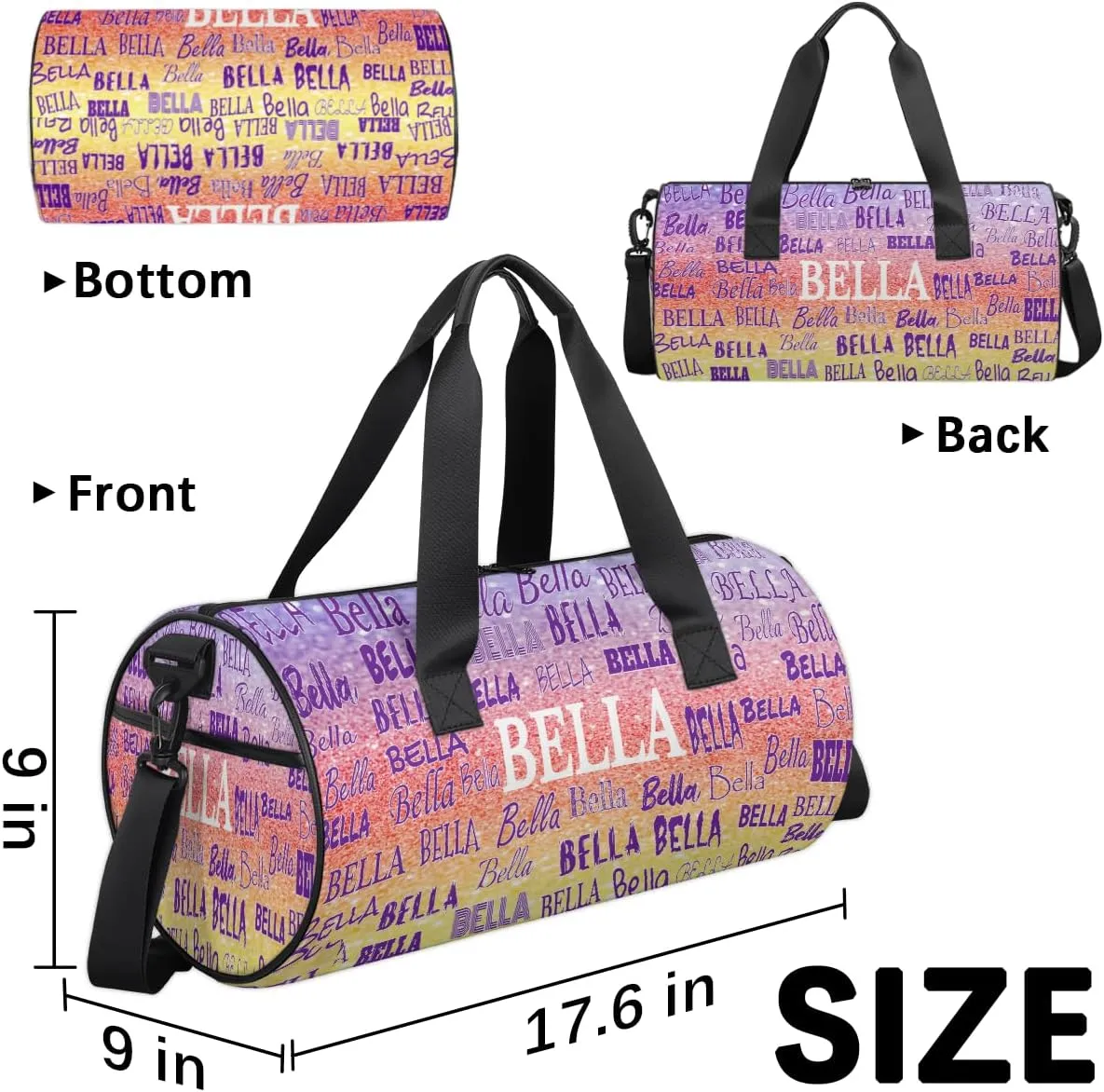 Personalized Dance Bag Girls, Sports Bag Gym Sport Duffel Bag Weekender Bags Travel Dancing Lightweight Bag, Glitters Red Yellow