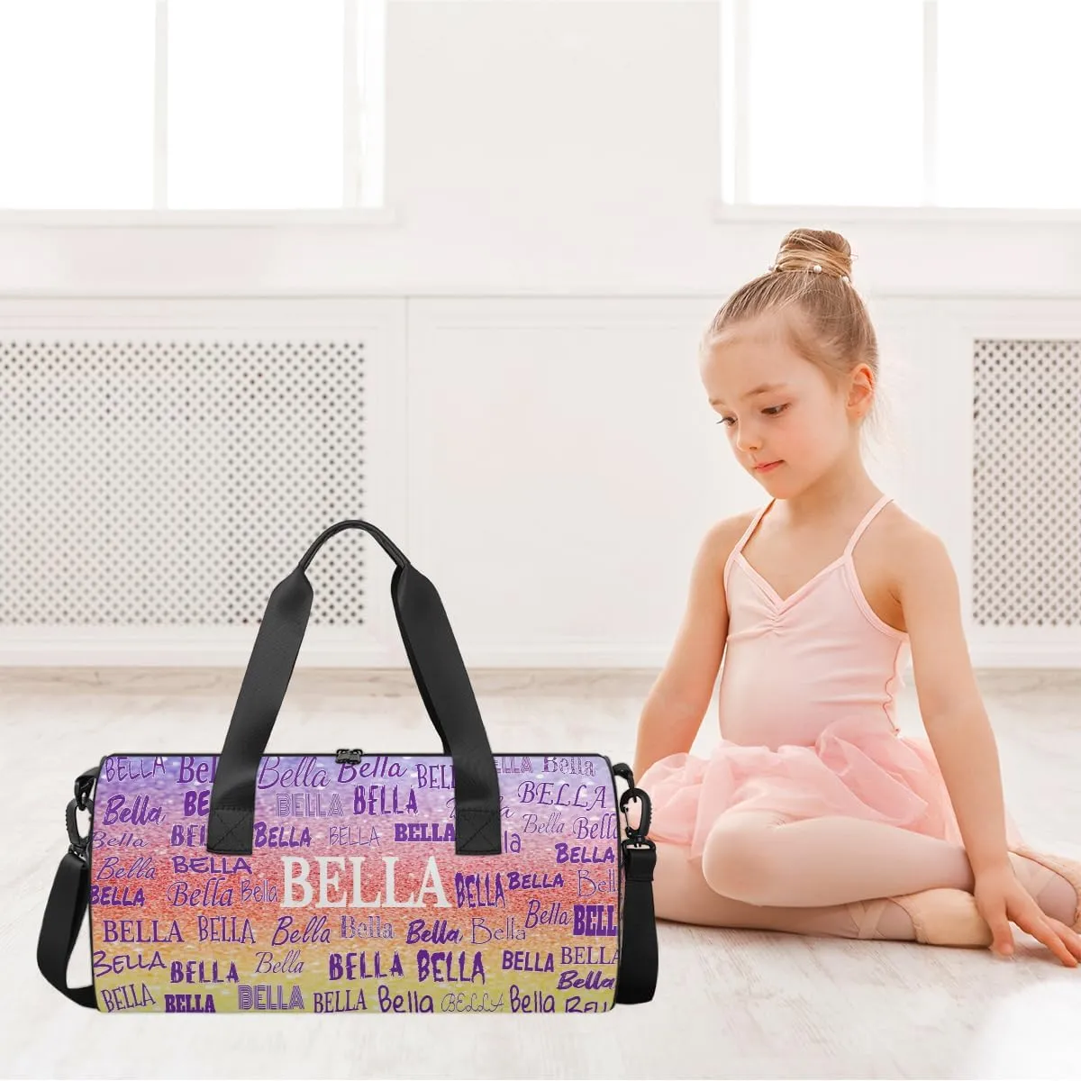 Personalized Dance Bag Girls, Sports Bag Gym Sport Duffel Bag Weekender Bags Travel Dancing Lightweight Bag, Glitters Red Yellow