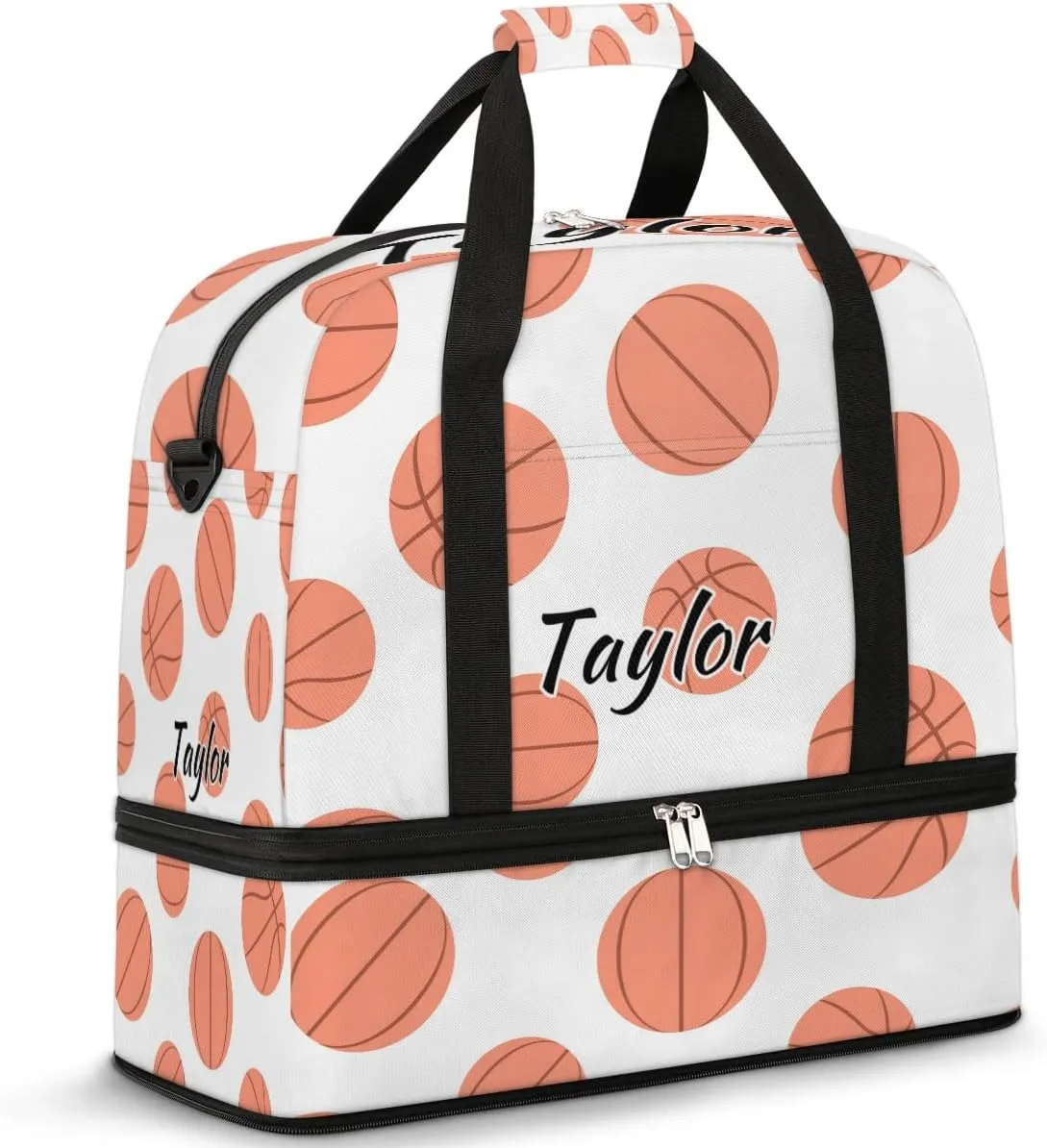 Personalized Duffel Bag with Name, Custom Basketball Travel Sports Gym Yoga Beach Bag Customized Weekender Overnight Bag with Shoes Compartment for Women, Basketball Pattern
