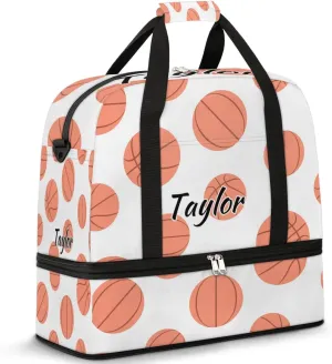 Personalized Duffel Bag with Name, Custom Basketball Travel Sports Gym Yoga Beach Bag Customized Weekender Overnight Bag with Shoes Compartment for Women, Basketball Pattern