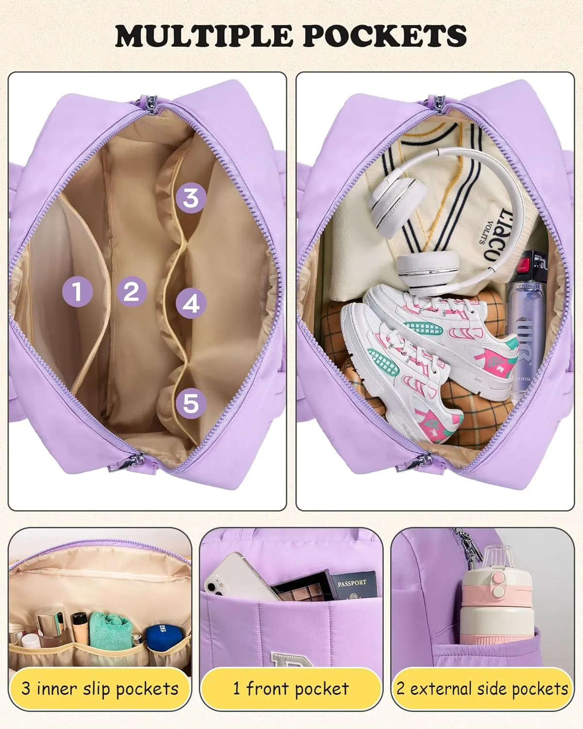 Personalized Gifts-Initial Lightweight Duffel Bag for Women, Personalized Weekender Bag, Monogram Overnight Bag, Letter Girl Travel Bag with Makeup Bag，Birthday Gift for Women Girl (Letter H)